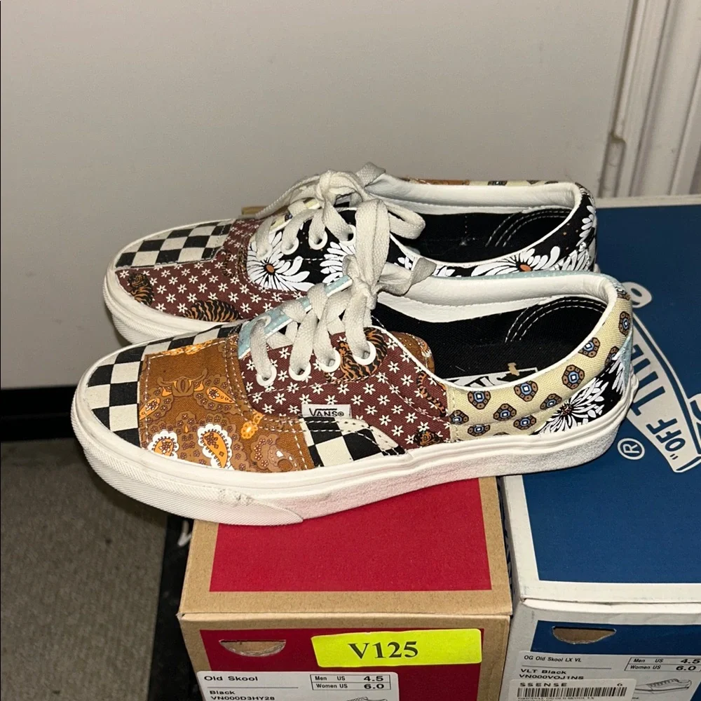 Vans Womens Patchwork Sneakers - Black, Brown, Blue - Picture 2 of 5